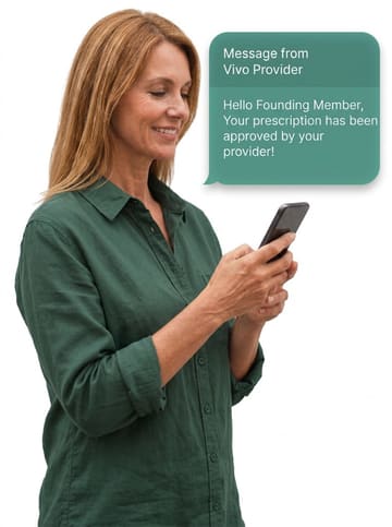 A patient reading a message from the Vivo care team on a phone.